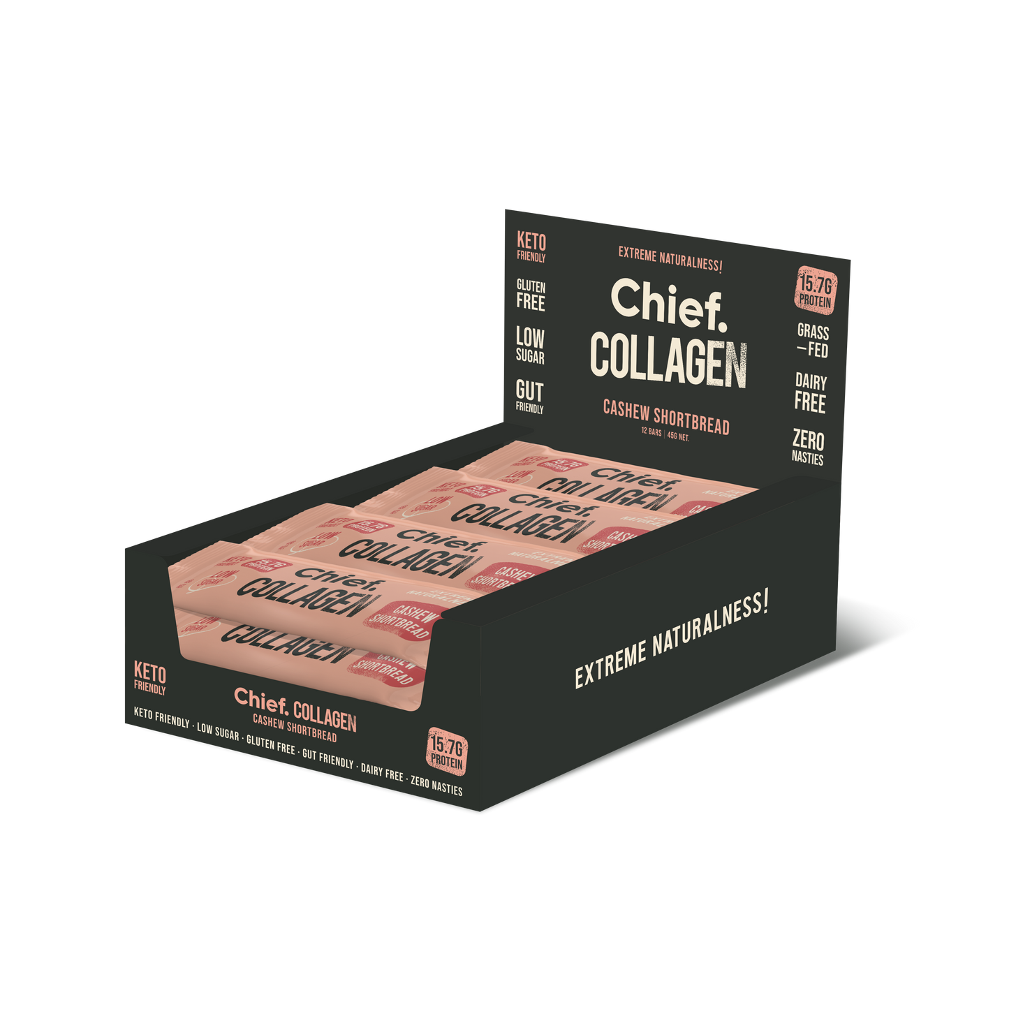 Chief Collagen Cashew Shortbread Protein Bars (12 Bars)