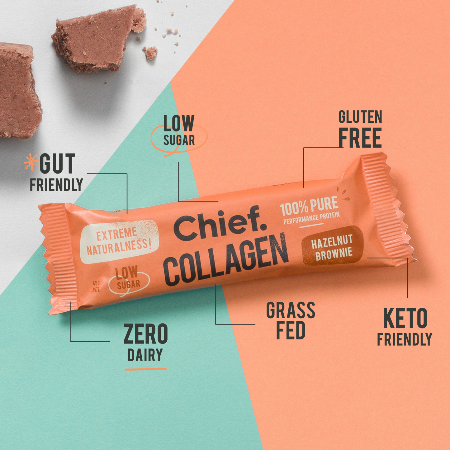 Chief Collagen Hazelnut Brownie Protein Bars (12 Bars)