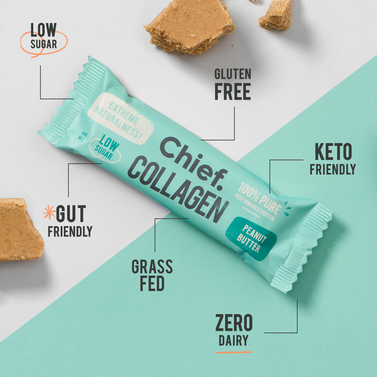 Chief Collagen Peanut Butter Protein Bars (12 Bars)